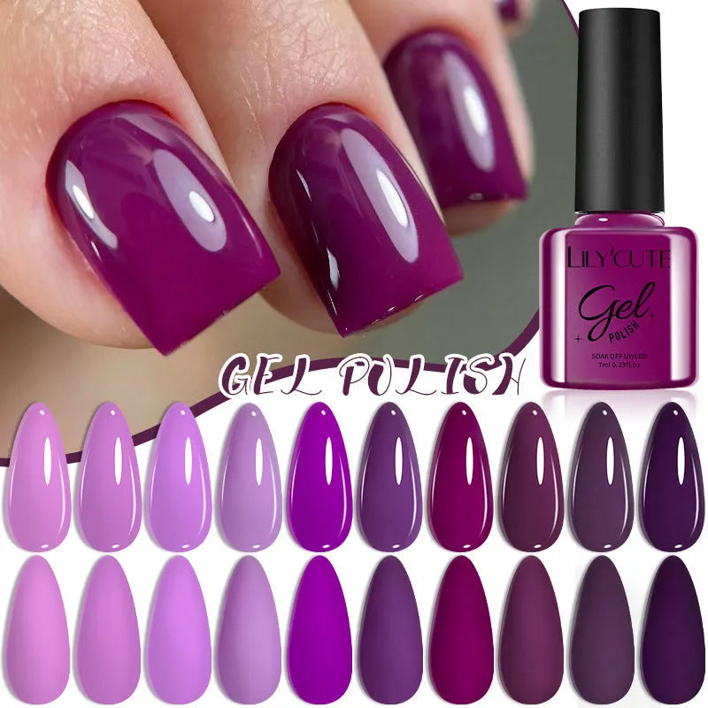 Set of 20 bottles of UV gel nail polish in various solid, glitter, and sequin colours.