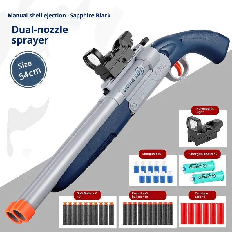 Double-barreled S686 shell-ejecting soft bullet toy gun in plastic foldable design for youth