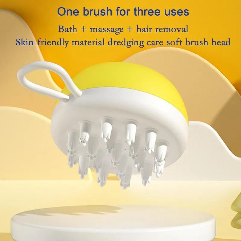 3-in-1 dog shampoo brush with silicone massage points and double-sided scrubbing head