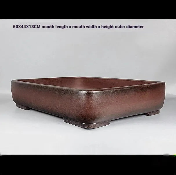 Handmade antique-style rectangular purple clay flower pot for plants