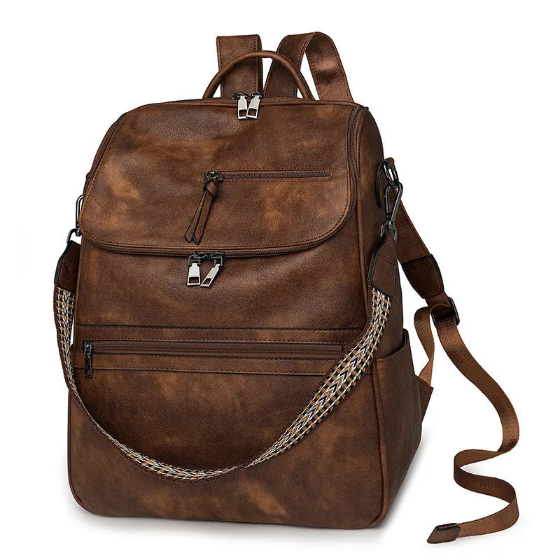 PU leather retro backpack with curved shoulder strap in various colour options