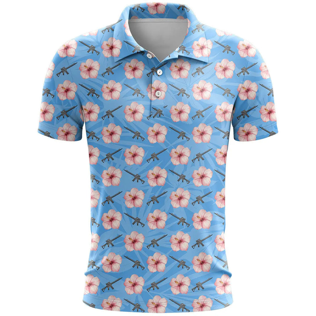 Loose-fit 3D printed short sleeve sports top in bird eye cloth polyester on a hanger.