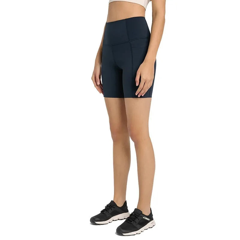 Women's black sports shorts with super stretch cotton blend fabric for running