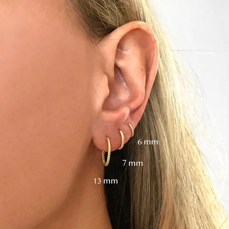 S925 sterling silver twisted string round earrings in gold or white gold electroplated finishes