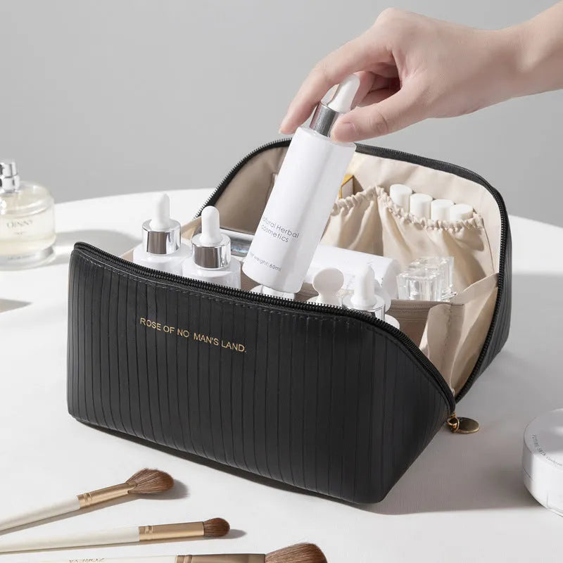 Vertical pattern pillow makeup bag in cubic 22.5cm design with PU material construction