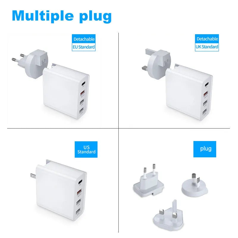 Fast charging wall charger with multiple USB ports in black or white ABS plastic housing