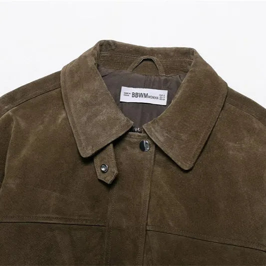 Women's regular fit casual jacket in PU fabric with Japanese Korean style
