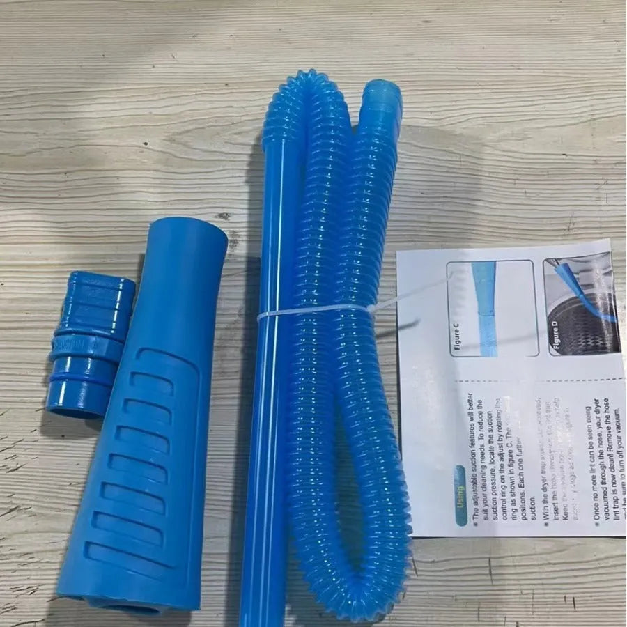 Blue plastic suction pipe vacuum cleaner attachment with round head for washing machine dust cleaning, 114cm length