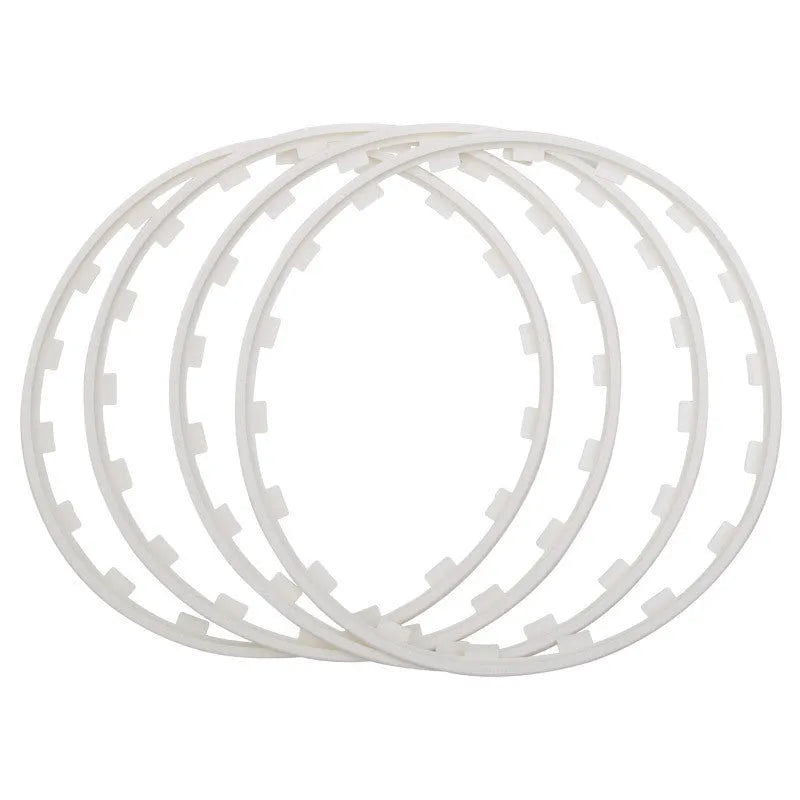 Set of four coloured nylon wheel hub protection rings for 16 to 20-inch alloy wheels.