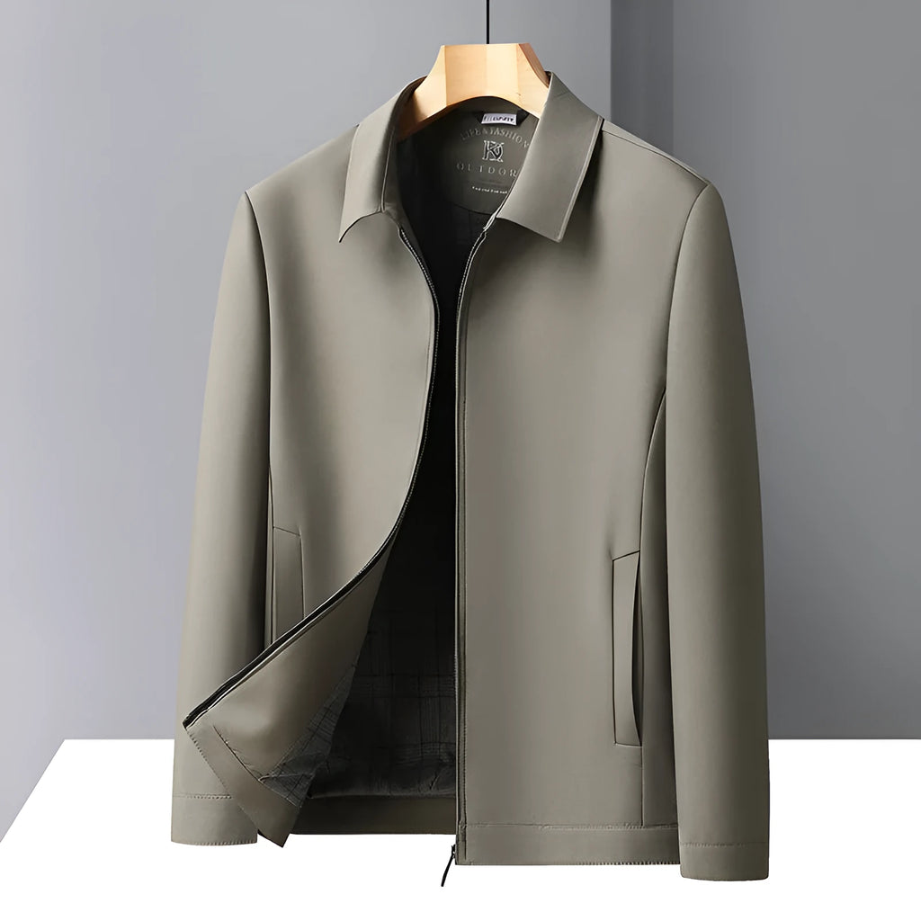Men's solid colour casual jacket with polo collar and side seam pockets in loose fit