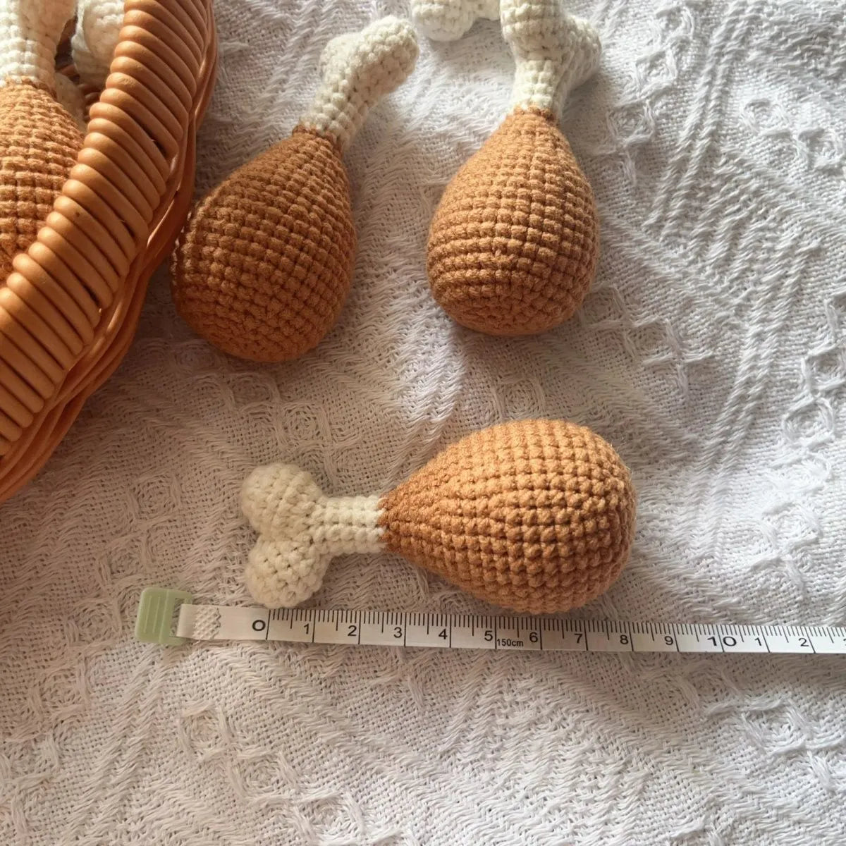 8cm crocheted chicken leg pendant key chain with plush drumstick design