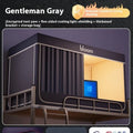 Grey bed curtains with integrated mosquito net for 0.9 metre bed with wall-fixing bracket
