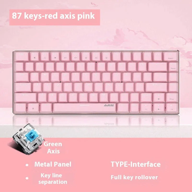 Pink mechanical gaming keyboard with 82 keys and white backlighting