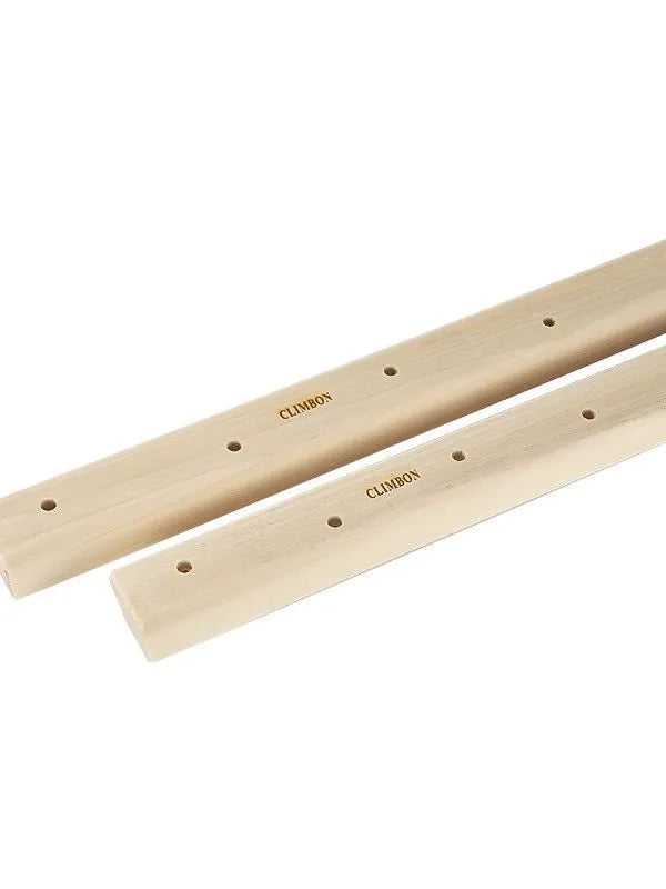 Set of three solid wooden fingerboards for grip strength training on a wall