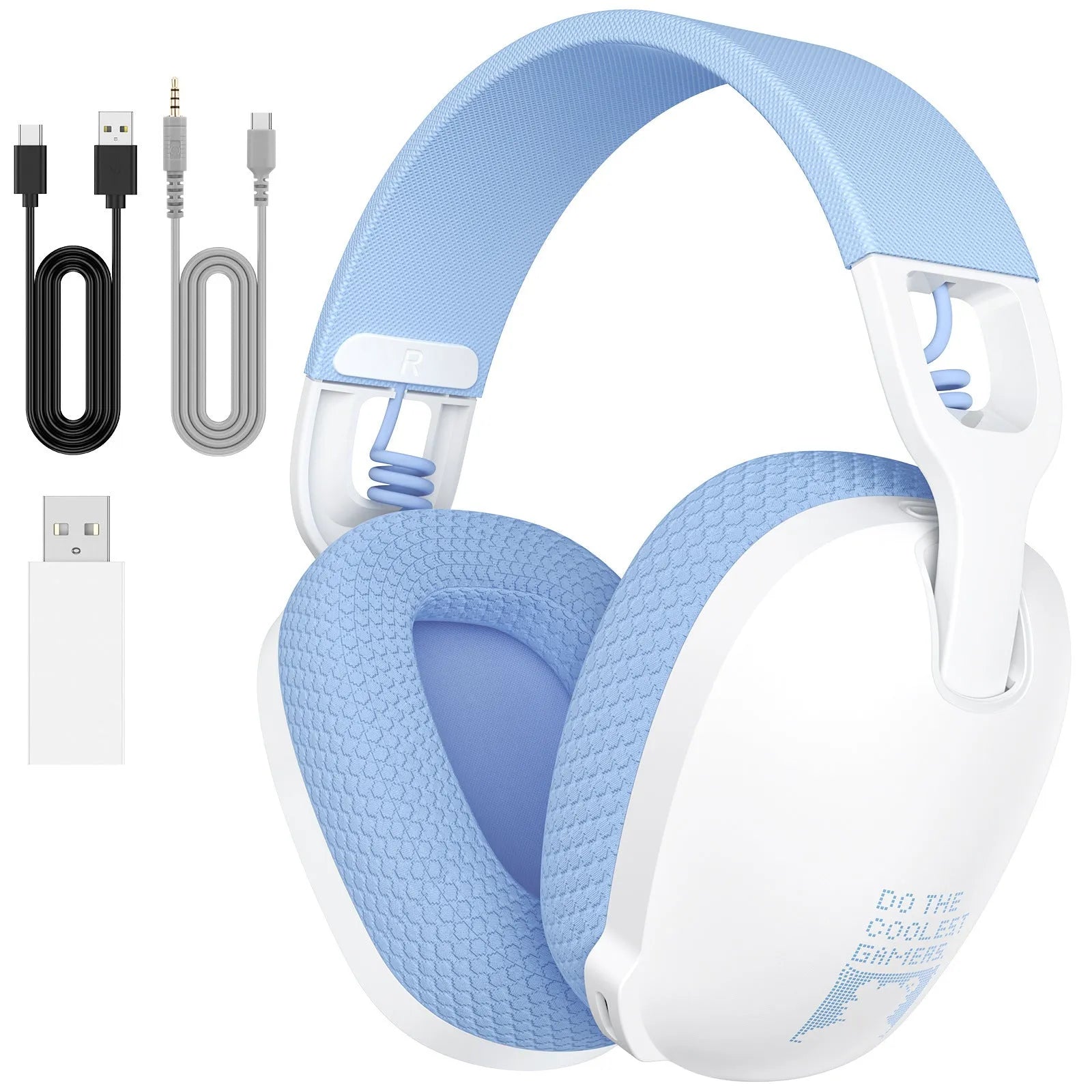 Wireless Bluetooth gaming headset with noise reduction in black or white, showing head-mounted design.