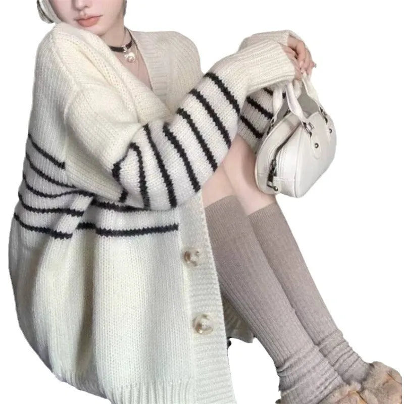 Button cardigan sweater with 3D pattern in Japanese Korean casual style