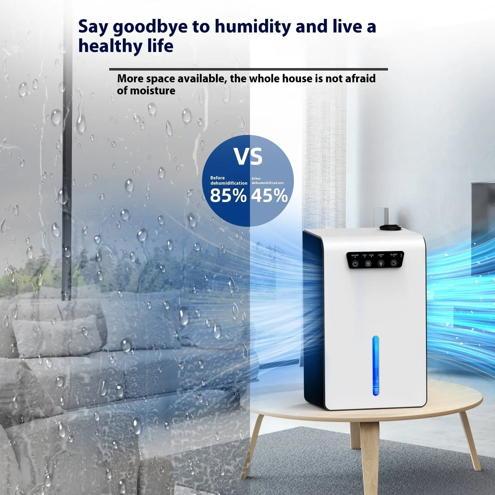Milky white household dehumidifier with 2.6-4.0 litre capacity for bedrooms up to 20 square metres
