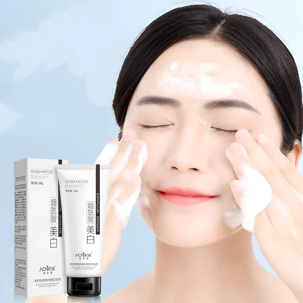 White tube of 100ml whitening and freckle removing facial cleanser for pore cleansing
