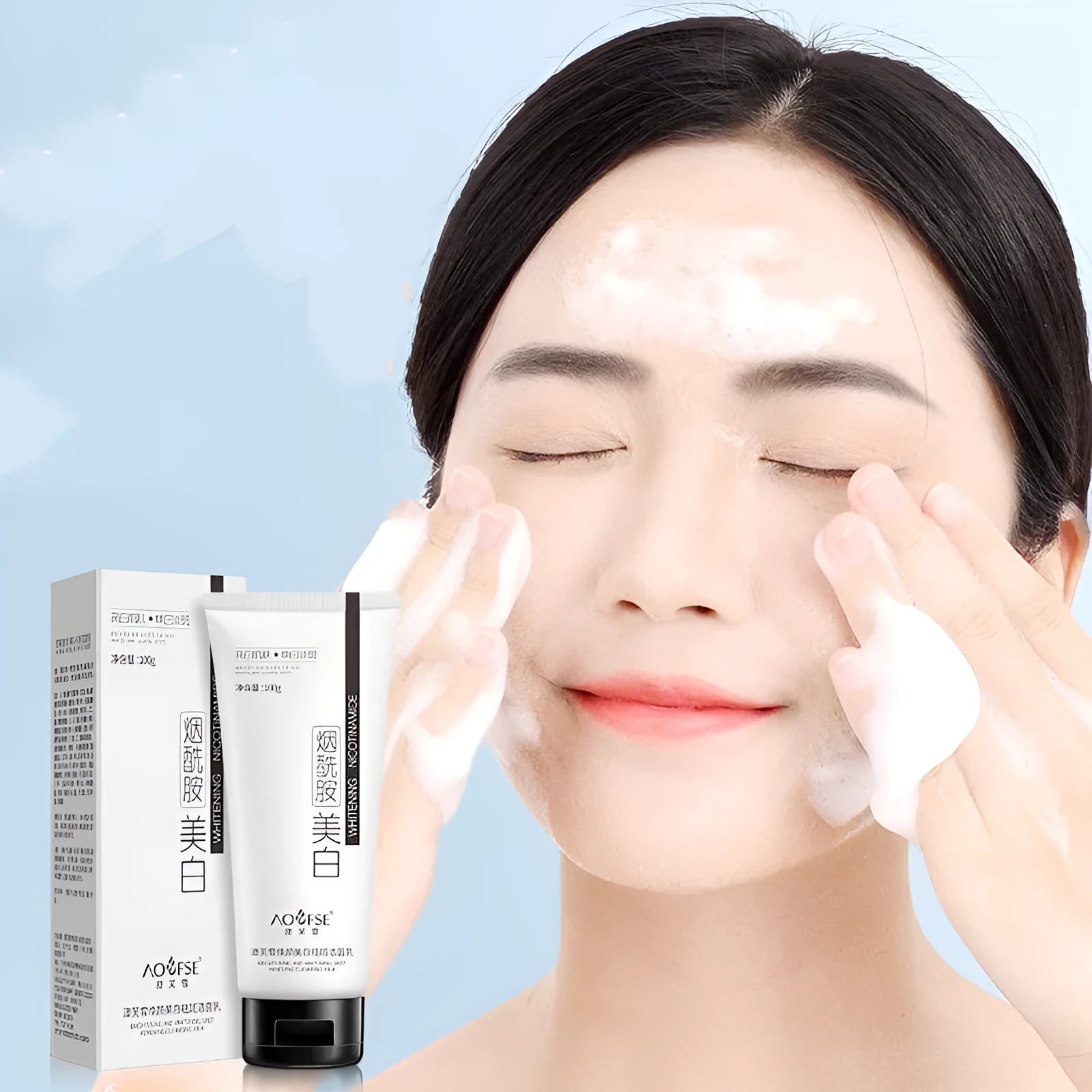 White tube of 100ml whitening and freckle removing facial cleanser for pore cleansing
