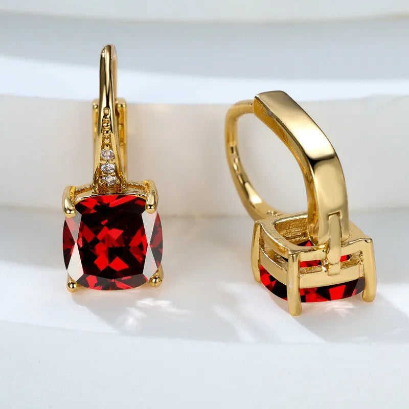Square zircon inlaid geometric ear hook earrings with Korean style electroplated copper construction