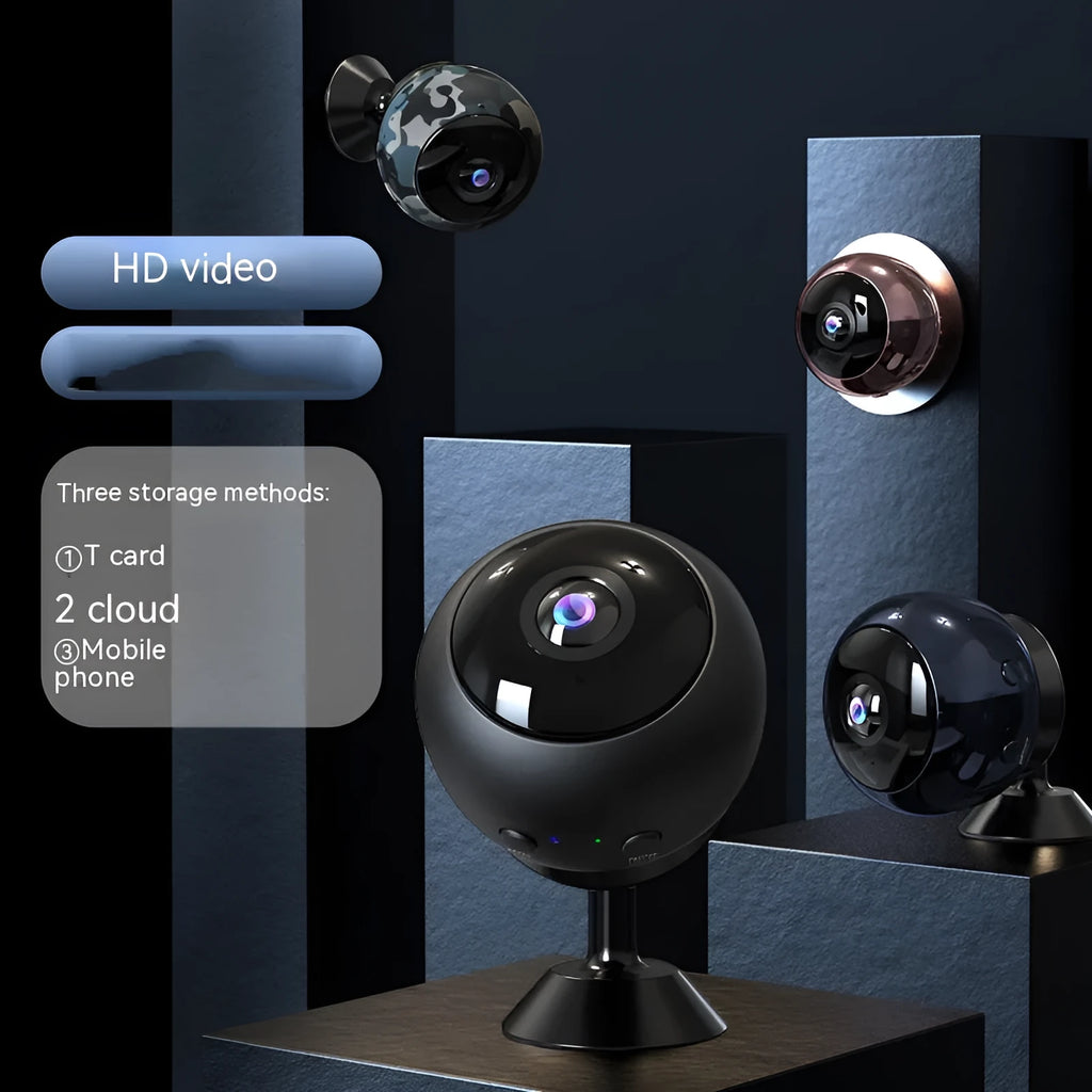 1080p wireless WIFI security camera with ABS housing and USB cable for power.