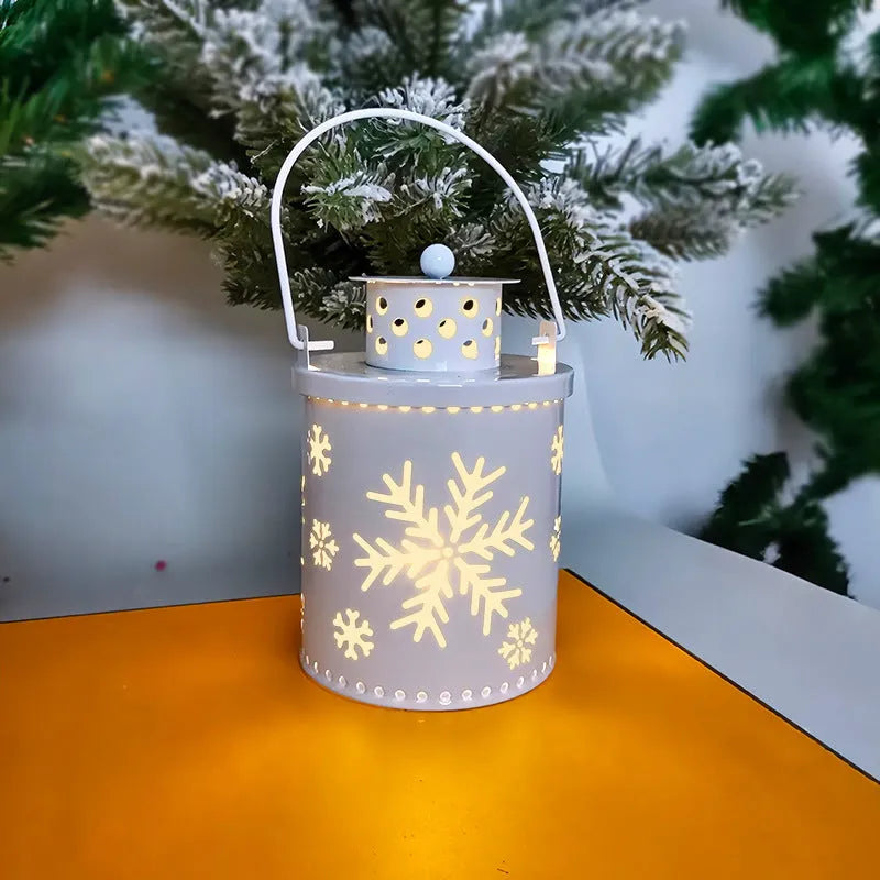 Nordic style wrought iron electronic candle lantern with LED light in green, red, or white.