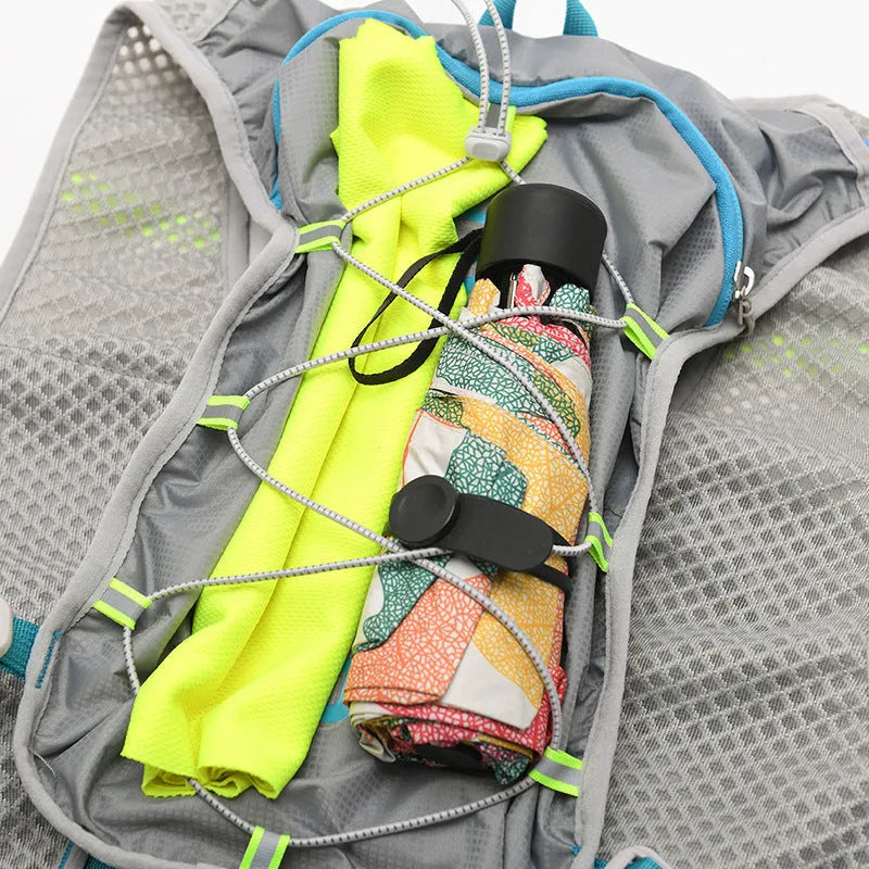 Multifunctional nylon running backpack with reflective strips, shown in a solid colour.