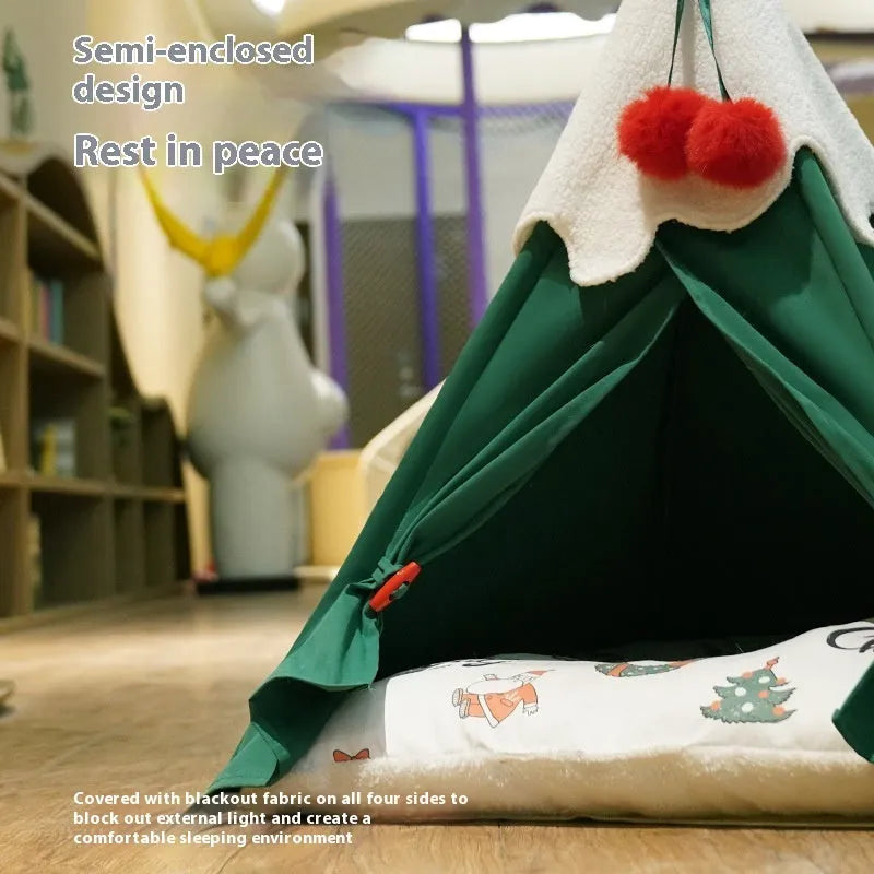 Semi-closed cat house with thickened cloth construction in brown mat colour