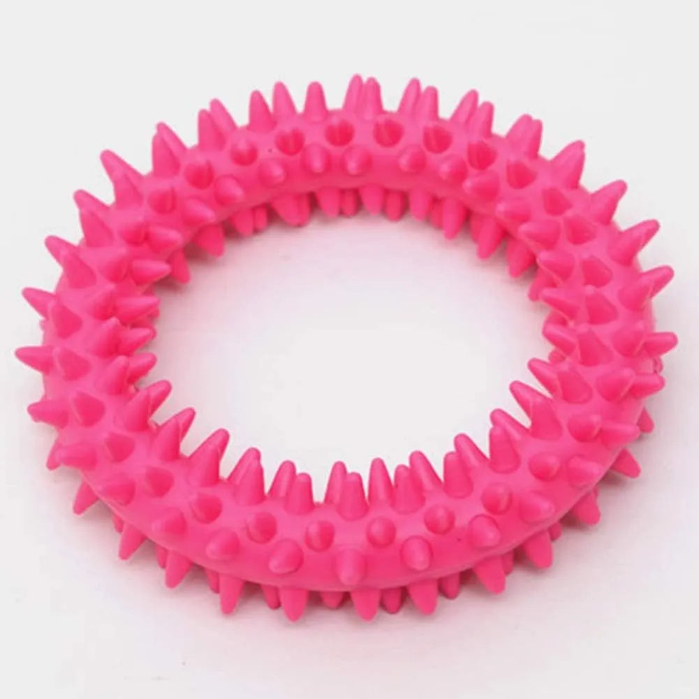 Blue TPR spiky circle ring dog chew toy for dental cleaning and bite training