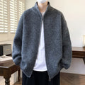 Men's casual stand collar cardigan sweater in beige, sizes M to 3XL, made from Vinylon fabric
