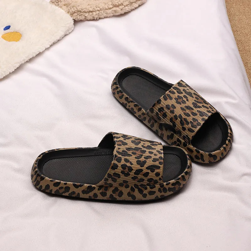 Women's leopard print EVA slippers with thick sole in multiple colour patterns