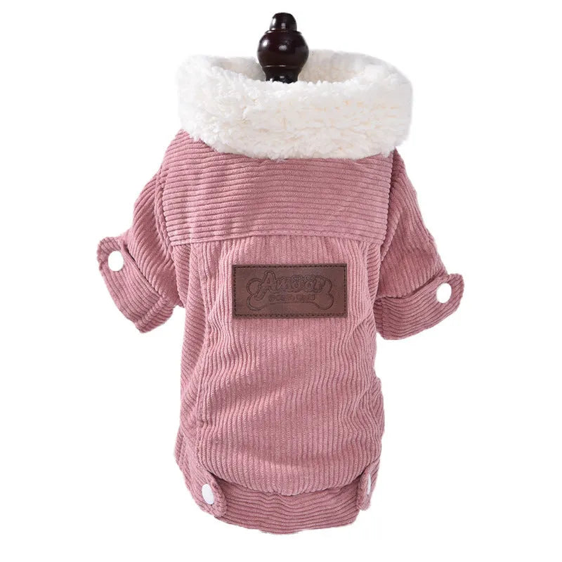Lambswool dog vest with fleece lining in grey and pink colours for autumn and winter warmth
