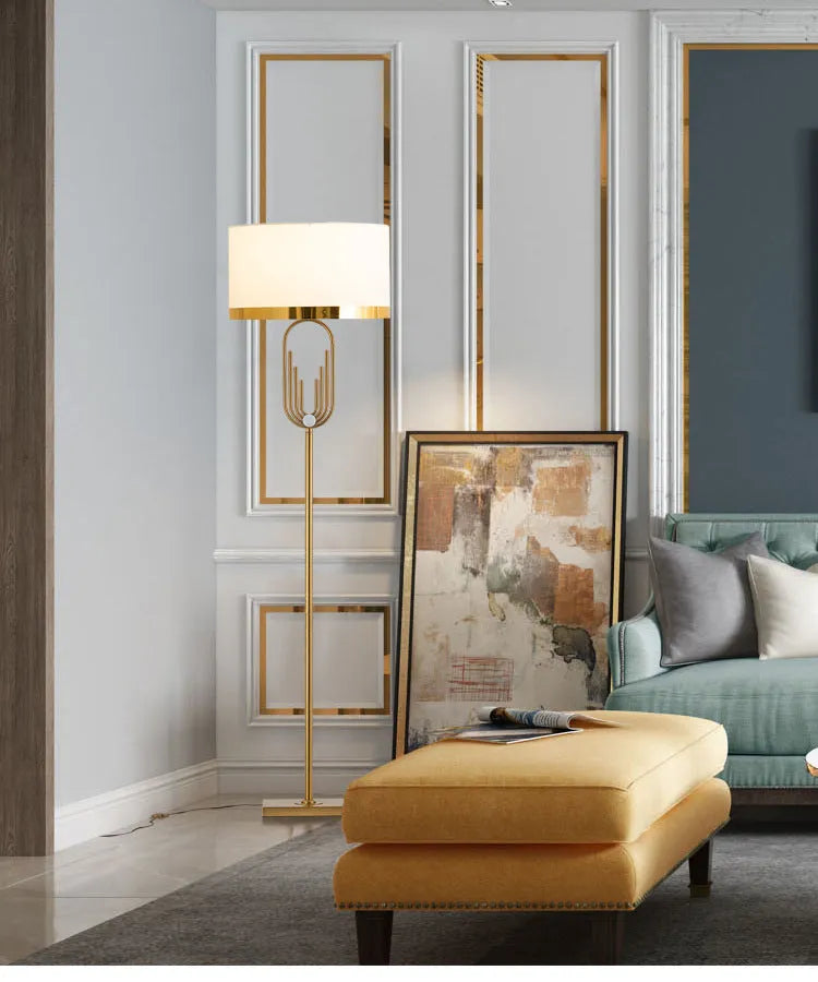 Modern vertical reading floor lamp with fabric shade, iron body, 42cm diameter, 165cm height