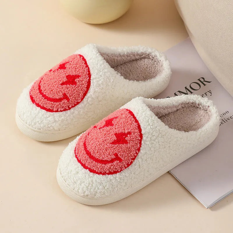 Women's plush cartoon love design slippers with non-slip PVC soles in multiple colour options