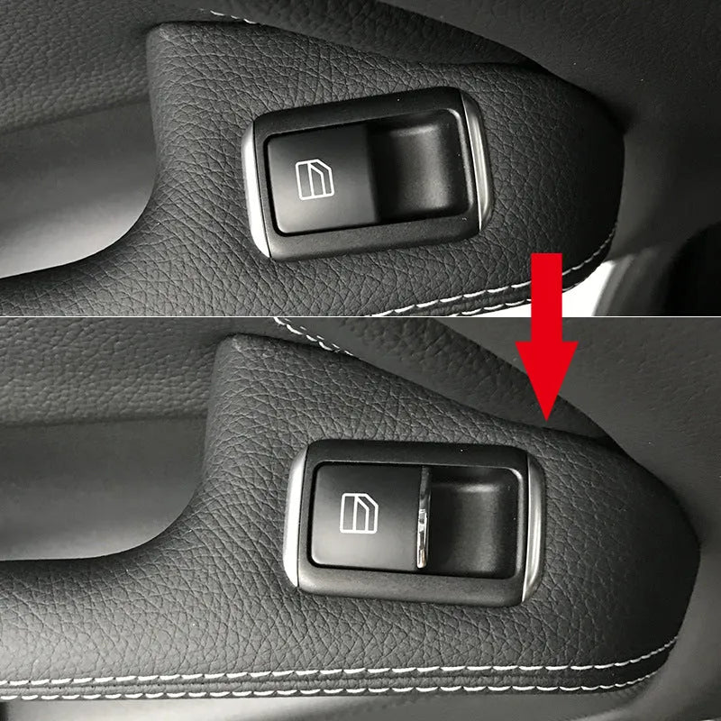 Black glitter decorative plastic cover sticker for a car window lift button.