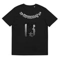 Men's black casual t-shirt with 3D digital printing detail on round neck short sleeve design