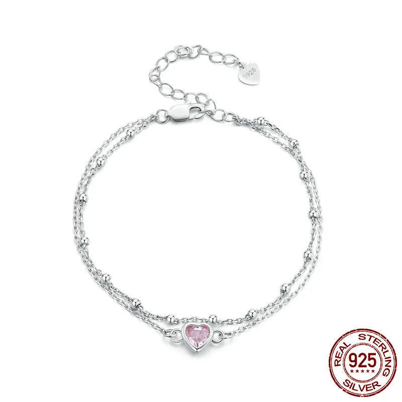 Sterling silver heart bracelet with adjustable chain and 6mm pendant