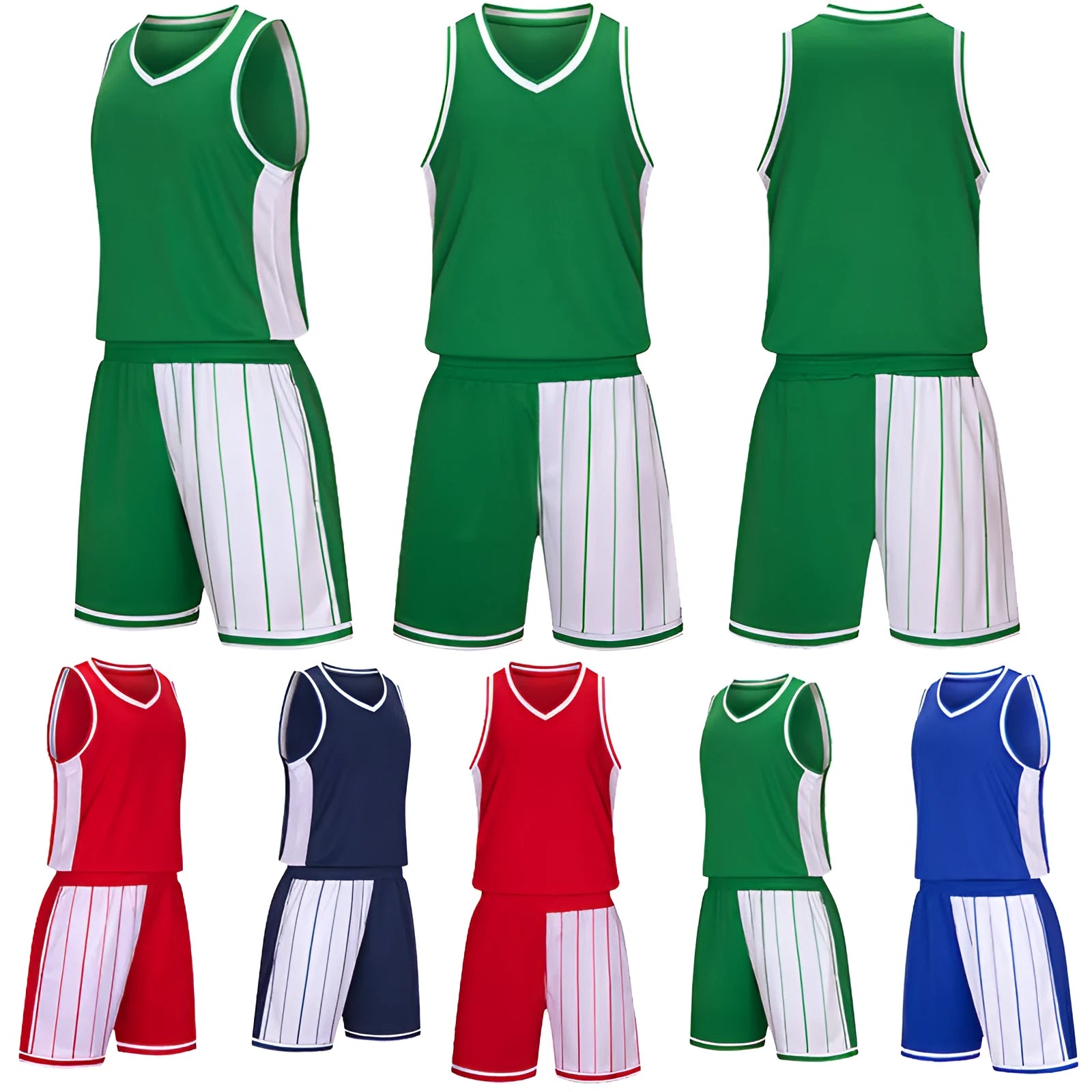 Basketball training suit with quick-drying polyester fabric in four colours including grass green and dream blue
