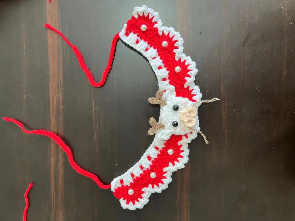 Christmas pet scarf with knitted wool Santa reindeer bell designs in multiple colours and sizes