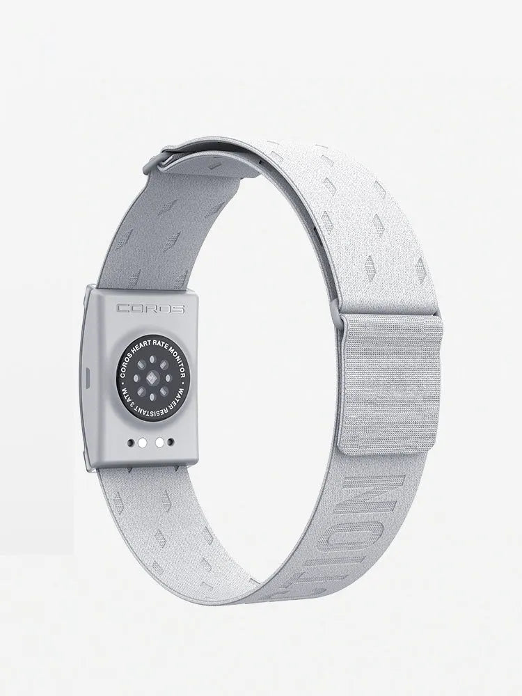 Sports heart rate monitoring watch in silver gray with Bluetooth, compact 42.5 mm size, on wrist