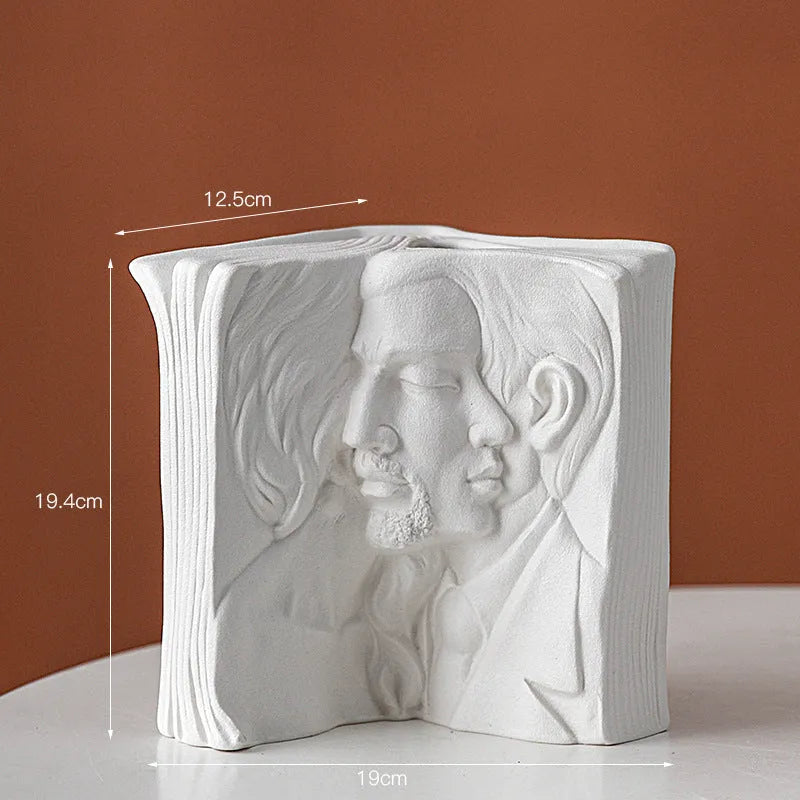 Ceramic book stand with glazed finish in modern simple design supporting books on desk