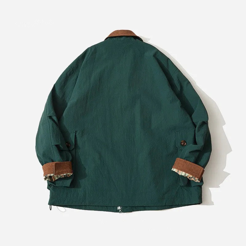 Green and apricot casual jacket for men and women with side seam pockets