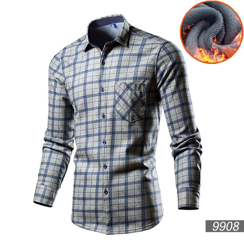 Men's loose fit fleece-lined cardigan shirt in cotton blend fabric