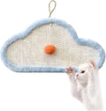 White cat scratching mat with natural sisal surface featuring sleeping cat cartoon design