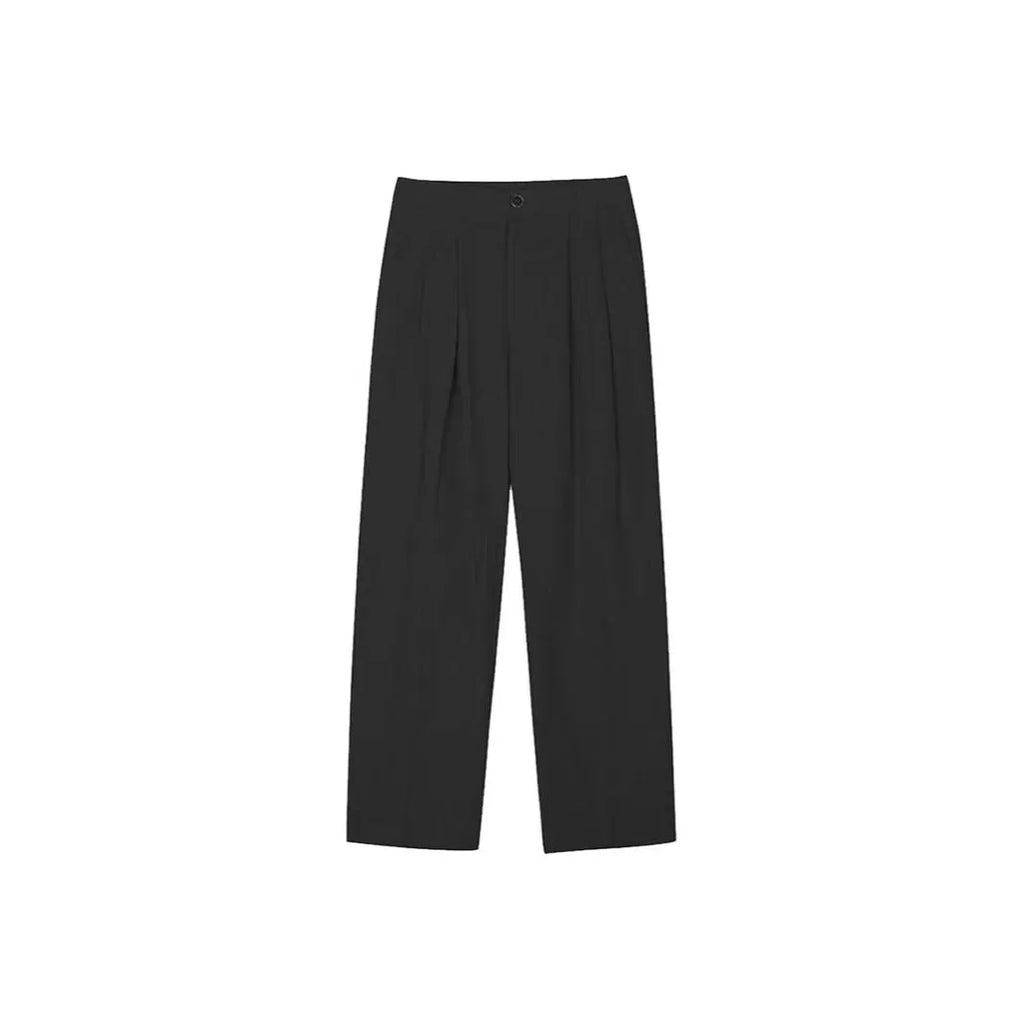 Men's loose-fit apricot cotton linen trousers with a mid-waist and pencil leg opening.