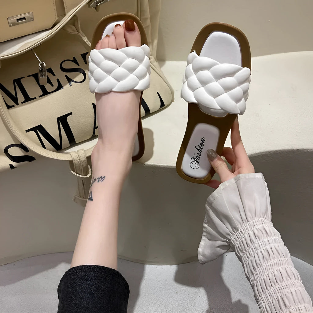 Women's anti-skid beach sandals in plaid pattern available in white, green, black and orange colours