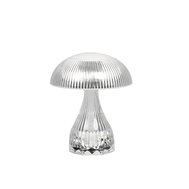 White USB rechargeable acrylic table lamp with three-colour changing LED light, dimensions 20cm by 16cm.