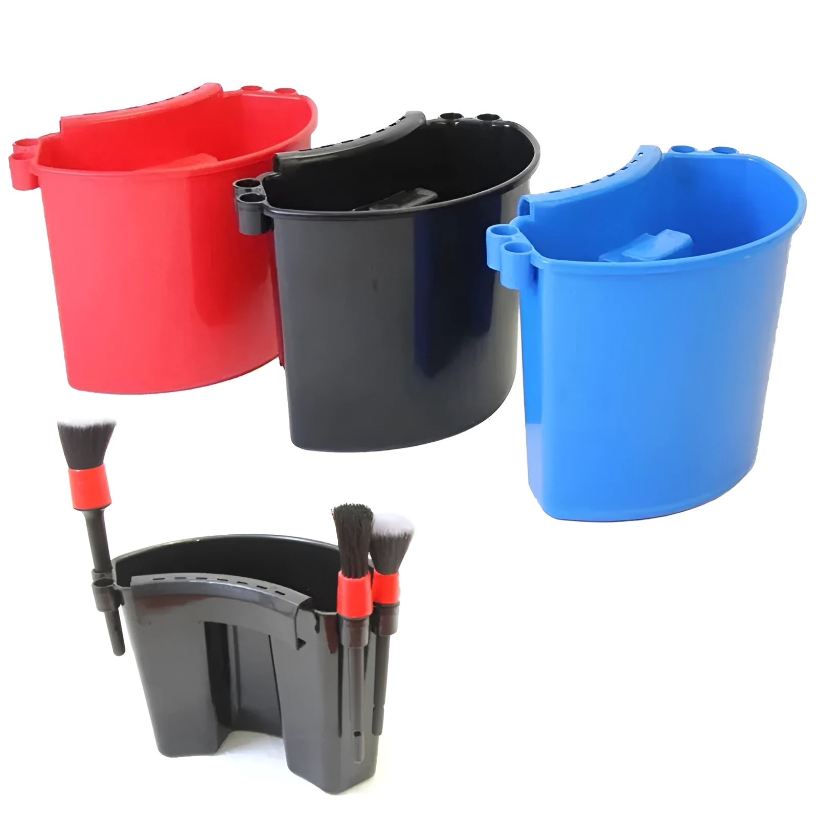 Car wash bucket with grit guard insert in choice of black, red, blue, or pink colours