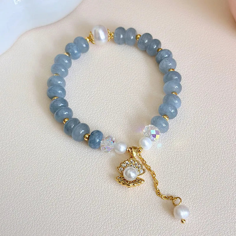 Natural aquamarine pearl healing bracelet with adjustable design for women