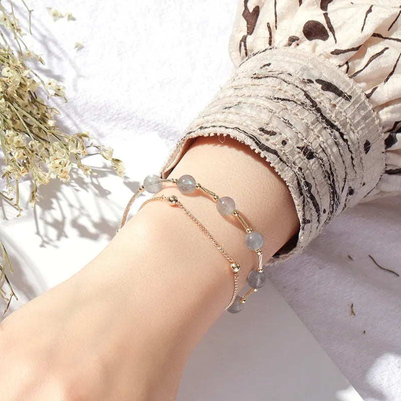 Double layer electroplated crystal bracelet with moonlight copper tube colouration in South Korean style